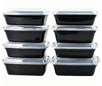 Boîte alimentaire jetable noire avec couvercle transparent, compatible micro-ondes, pour nouilles, riz frit, steak