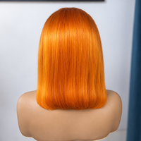 Jahe Jeruk # Wig Bob Lurus 350 Bone Straight dari Rambut Asli Manusia dengan Lace Transparan, Wig Pendek Lurus Halus Berwarna, Vendor Grosir untuk Wanita