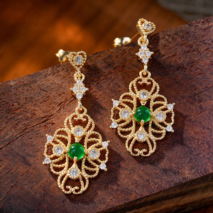 Orecchini pendenti con zirconi simulati a forma di smeraldo per donna, gioielli vintage ornamentati alla moda - Product Image 1