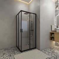 Cabine de douche carrée pivotante sans cadre en verre noir mat de 6 mm pour hôtels - BL-N017F avec cadre en aluminium