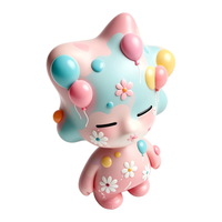 Figurine en PVC Pastel Ballon Daisy Star Head, Dégradé Rose Bleu, Mignonne Poupée en Vinyle, Fabrication Chinoise OEM Personnalisée, Cadeau d'Anniversaire Idéal