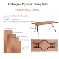 Mesa de Comedor Plegable Rectangular Moderna de Madera Contrachapada, 30 Pulgadas de Altura, Apilable y Resistente para Exteriores, Ideal para Alquiler en Hoteles y Banquetes