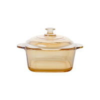 Bol à soupe en verre résistant aux hautes températures, adapté au micro-ondes, avec couvercle et doubles poignées, couleur ambre, bol à nouilles, à riz, à salade, 1000 ml