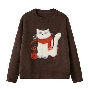 OEM Knitwear Supplier Custom Soft Fuzzy Animal Knit Pullover <strong>Jumper</strong> Embroidery Intarsia Jacquard <strong>Cat</strong> Sweater for <strong>Women</strong> - Product Image 4