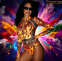 Op maat gemaakte carnavalsmonokini leverancier vlamprint mesh bodysuit Jouvert festival Miami badkleding groothandel private label OEM badpak