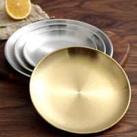 Assiette à dîner occidentale de luxe Barbecues en argent Assiette ronde Cuisson rôtissoire Acier inoxydable 304 doré Plateau de viande rôti coréen