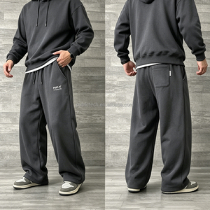 Custom Logo Streetwear French Terry Sweat Track Pants Jogger Heavyweight Loose Fit Wide Straight Leg Flare Men Baggy Sweatpants - Product Image 3