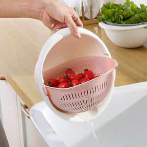 Bassin à légumes amovible à double couche évidée pour la cuisine <span class=keywords><strong>Panier</strong></span> de rangement rond en plastique - Product Image 1