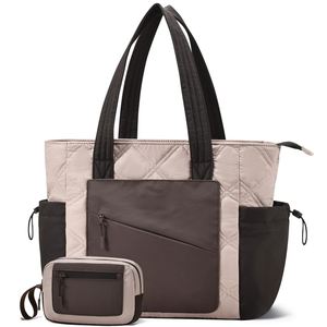 Women Lightweight Puffer Tote Bag Large Shopping Bags Handbag with Pockets Zipper Closure for Work Travel - Product Image 1