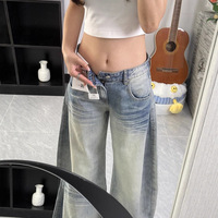 Jeans wanita gaya baru musim gugur 2025 jins Scimitar Retro Amerika kaki lurus longgar panjang selantai pinggang antilembap