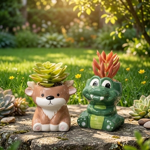 Macetas de Cerámica con Diseño de Animales y Flores para Suculentas, Transpirables, Resistentes a la Corrosión y a la Deformación, Creativas para el Hogar y el Jardín - Product Image 1