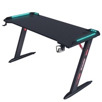 Bureau de jeu avec lumières LED RVB, grand bureau PC de jeu en forme de Z avec table de bureau de jeu d'ordinateur de bureau en fibre de carbone pour joueur