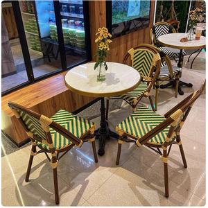 เก้าอี้รับประทานอาหารหวาย PE สำหรับคาเฟ่กลางแจ้ง ลานบ้าน โรงแรม เบเกอรี่ โฮมสเตย์ เฟอร์นิเจอร์กลางแจ้งสไตล์ฝรั่งเศส เก้าอี้แบบซ้อนได้สุดหรู - Product Image 5