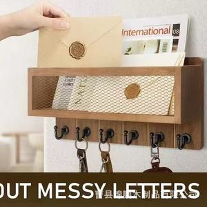Wooden Entryway Key Rack <b>Wall</b> <b>Shelf</b> With Magazine Storage Multipurpose <b>Wall</b> <b>Mounted</b> Organizer For Home Living Room - Product Image 2