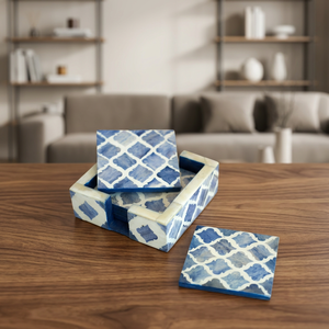 Posavasos Cuadrado Clásico con Incrustaciones de Madera, Artesanía India Segura para el Hogar, Diseño de Lujo Hecho a Mano, Ecológico - Product Image 1