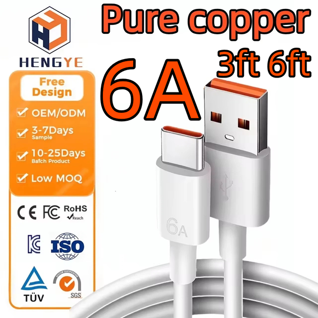 OEM Factory 6A Type-c Line 3ft 6ft Android 3.0 Data Cable 2.0 Usb-c Cable 66w Fast Charging Usb a to Type c Cable