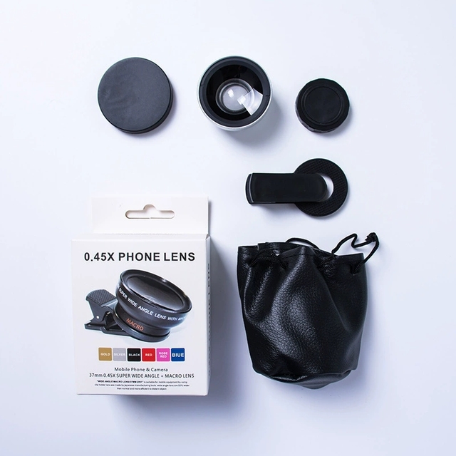 Macro HD Lens 12.5X 2-in-1 Mobile Phone Camera Lens 0.45x 49uv Super Wide Angle Lens with Universal Clip for 37mm Mobile Phones