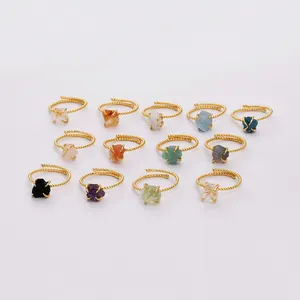 ZG0453 модные необработанные драгоценные камни коготь кольцо регулируемые золотые ювелирные изделия кольца для женщин