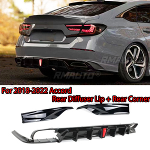 For 2018-2022 10th 10.5th Accord Yofer V2 Rear Bumper Diffuser <b>Splitter</b> Lip + Corner Apron Spats Glossy Black Carbon Fiber Look - Product Image 1