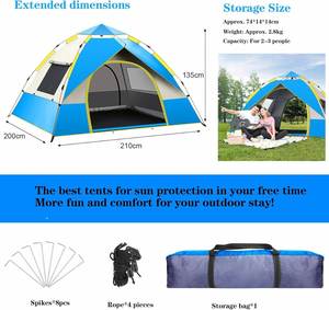 High Quality New Arrival Ultra Light 190T Polyester One Bedroom Four-season <b>Waterproof</b> Camping <b>Tent</b> Automatic Opening 1-2 - Product Image 2