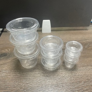 Cangkir Porsi Plastik PP 0.5oz/0.75oz/1oz/1.5oz/2oz/2.5oz/3.25oz/4oz/5.5oz dengan Tutup yang Dapat Ditumpuk, Cangkir Saus