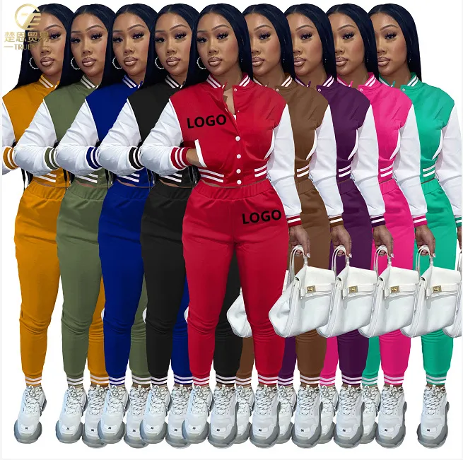 LOGO New cropped letterman wholesale blank varsity jacket sets women sweatsuit set tracksuit two piece winter fall set woman