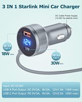 Adaptateur de voiture Starlink Mini 3M 10FT 3-en-1 12V DC PD30W, câble de charge rapide double, affichage de la tension, étanche, cordon 18AWG pour camions et camping-cars