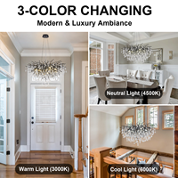 Lustre moderne en cristal, lustre LED, hauteur réglable, adapté à la salle à manger et à la chambre, noir, éclairage en forme de branche