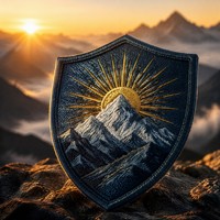 Patchs thermocollants 3D brodés en tissu chenille personnalisés, haute densité, motif Bouclier Montagne Soleil Bleu Marine Or pour vestes, sacs à dos et chapeaux