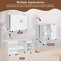 Station de couture pliable compacte sur mesure OEM/ODM pour chambre à coucher, armoire de couture verrouillable avec roulettes, table de couture avec tiroir coulissant et rangement