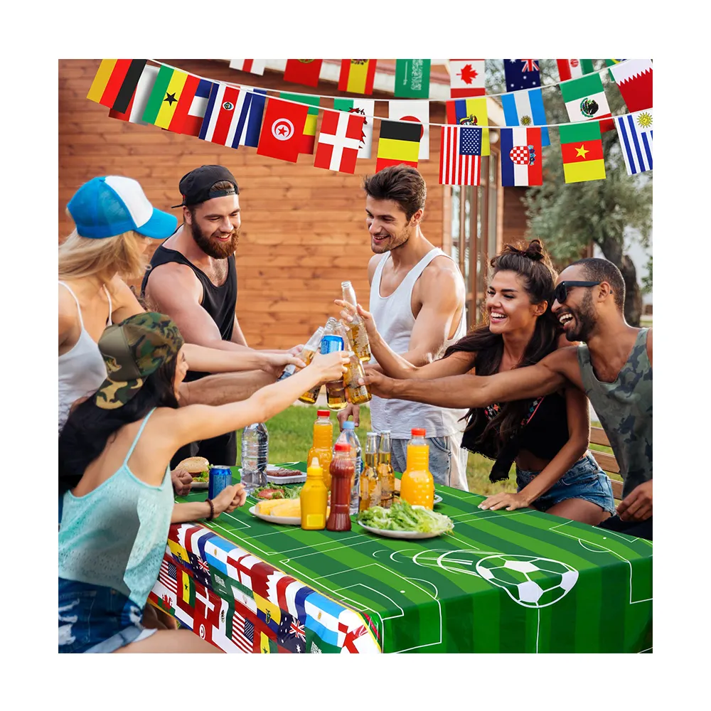 Top 32 Countries String Bunting Flags Waterproof Table Cover PE Football Table Cloth For Party Decoration