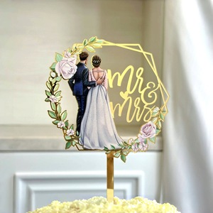 Nouveauté transfrontalière, vente chaude, décoration de gâteau de mariage, décoration de fête, décoration de gâteau en acrylique imprimé en couleur, décoration de mariage, fournitures pour gâteaux - Product Image 4
