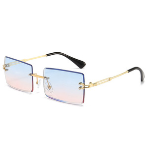 Frameless <b>Square</b> Sunglasses Metal <b>Frame</b> PC Lens UV400 Protection Women's Gradient Style Ocean Color Trendy Street Fashion - Product Image 2