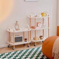 Chariot de rangement mobile moderne en plastique et bois pour usage domestique, à roulettes, multi-niveaux, pour chambre, cuisine, salle de bain