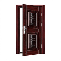 Porte d'entrée en acier anti-effraction à grain de bois, finition foncée, pour villa résidentielle