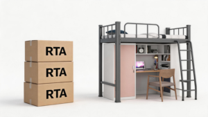 Heavy Duty Metal <strong>Loft</strong> <strong>Bed</strong> with D Wardrobe for Student Dormitory Small Space Bedroom Furniture Bunk <strong>Bed</strong> with Storage Shelves - Product Image 5