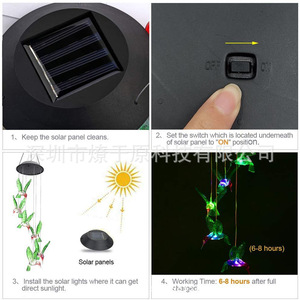 Campana de Viento Solar con Forma de Colibrí, Luz LED de Color Cambiante, Decoración Colgante para Jardín, Impermeable y Recargable - Product Image 5
