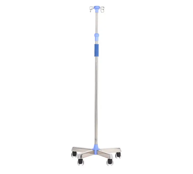 Supply high quality hospital 5 legs mobile stainless steel infusion stand/IV pole drip stand pole