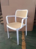 Fauteuil empilable moderne H-766A en plastique PP, bicolore, pour extérieur, avec assise respirante en imitation tressée et impression UV