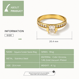 แหวนสี่เหลี่ยมประดับเพชรคิวบิกเซอร์โคเนีย สแตนเลสสตีล ชุบทอง 14K สีทองและสีเงิน - Product Image 5