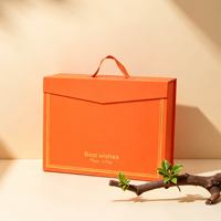 Boîte cadeau magnétique orange pliable en stock, boîte rigide pliable monobloc, boîte à couvercle rabattable de qualité supérieure pour les cadeaux d'anniversaire et d'affaires