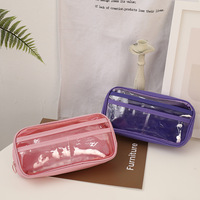 Trousse à crayons étanche en PVC de haute qualité personnalisée, mignon sac à cosmétiques transparent avec poignées pour filles fournitures scolaires