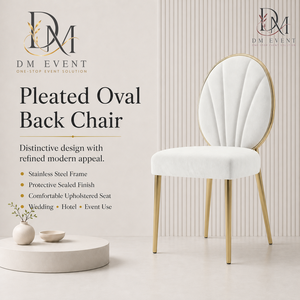 Silla de Comedor de Acero Inoxidable con Respaldo Ovalado Dorado y Cojín Blanco para Hoteles y Eventos de Boda, Venta al Por Mayor - Product Image 1