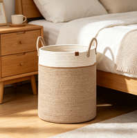 Panier de rangement de luxe en fibres végétales écologiques blancs couleur désert avec poignée pour la maison, la cuisine et le rangement des couvertures