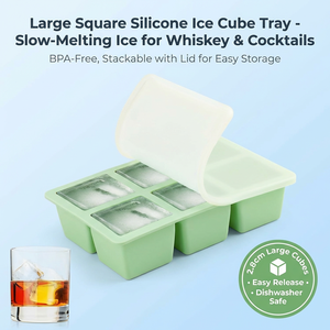 Molde de Hielo Cuadrado Grande de Silicona de Grado Alimenticio de Derretimiento Lento con Tapa Apilable para Whisky, Cócteles y Bar en Casa - Product Image 1