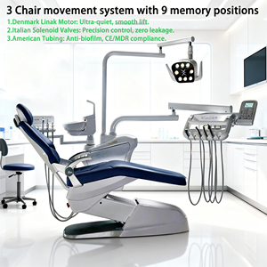 Fauteuil dentaire de luxe avec moteur <span class=keywords><strong>Linak</strong></span> danois, 9 positions mémoire, 90 °   Fauteuil dentaire à 4 poignées avec dossier métallique et boîte latérale rotative - Product Image 1