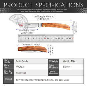 Couteau pliant avec manche en bois de rose, acier inoxydable 4CR13, pour la chasse, la cuisine, le camping, les activités de plein <span class=keywords><strong>air</strong></span>, mini couteau de poche - Product Image 6