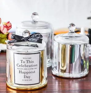 Set von 4 Custom Clear Glass Candle Jar mit Cover deckel For Wedding Decor