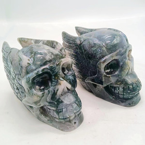 Nuevo diseño curación pulido piedra Natural Reiki cristal artesanía musgo ágata calaveras para Decoración - Product Image 1