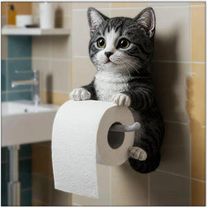 Portarrollos de Papel Higiénico con Diseño de Gato, Ecológico, de Resina, para Montar en la Pared, Almacenamiento para Baños, Decoración del Hogar - Product Image 6